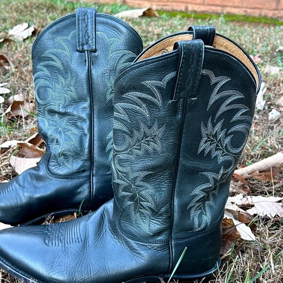 1990s Tony Lama Black Leather Cowboy Boots Size 11D Handcrafted USA main image 9